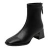 2025 new thick heel short boots women's French square head spring and autumn single boots fashion medium tube thin boots black high heel boots