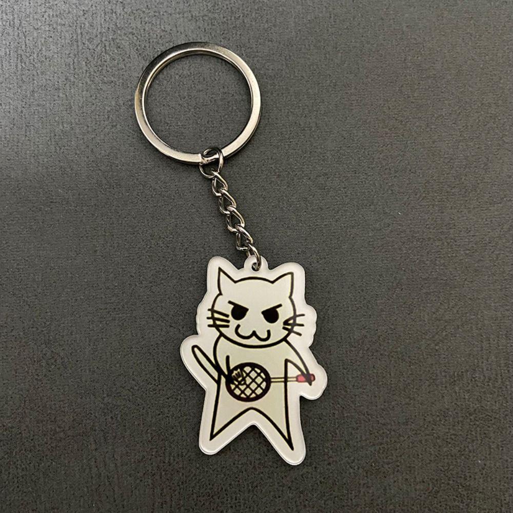 Double Sided Badminton Keyring Cat Play Badminton Badminton Key Chains  Friend Gift