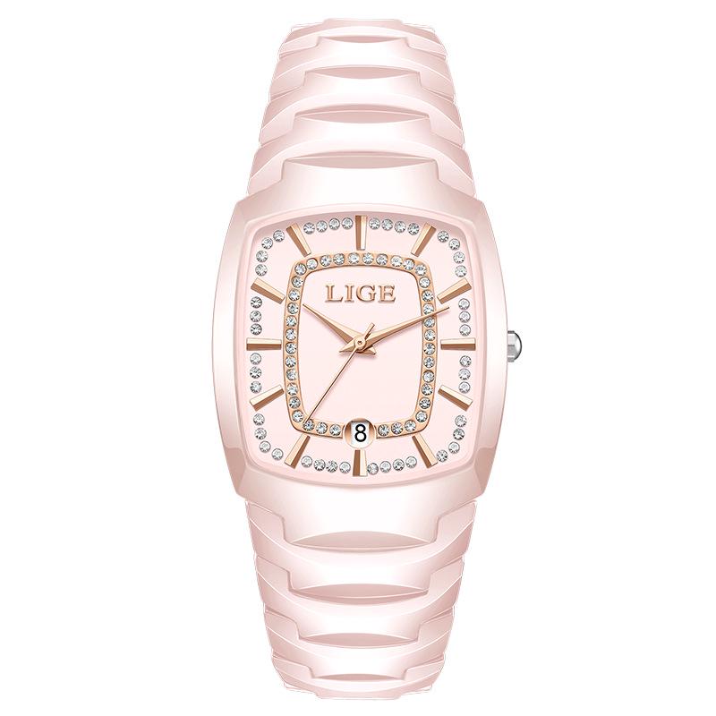 LIGE Fashionable Women's Square Multi-Function Waterproof Quartz Calendar Watch