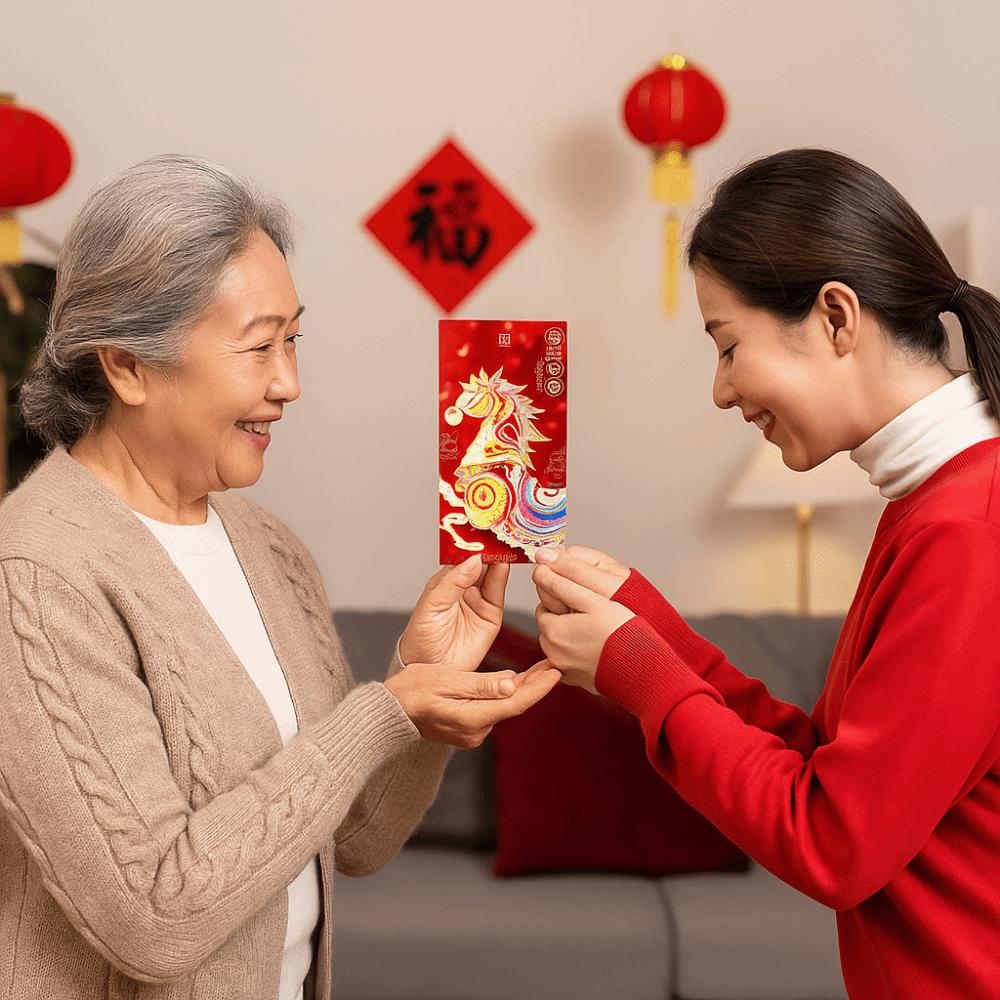 6 Stück Chinesischer Stil 2026 Jahr des Pferdes Roter Umschlag Große Kapazität Traditioneller Neujahrs-Geldumschlag Papier Segensworte