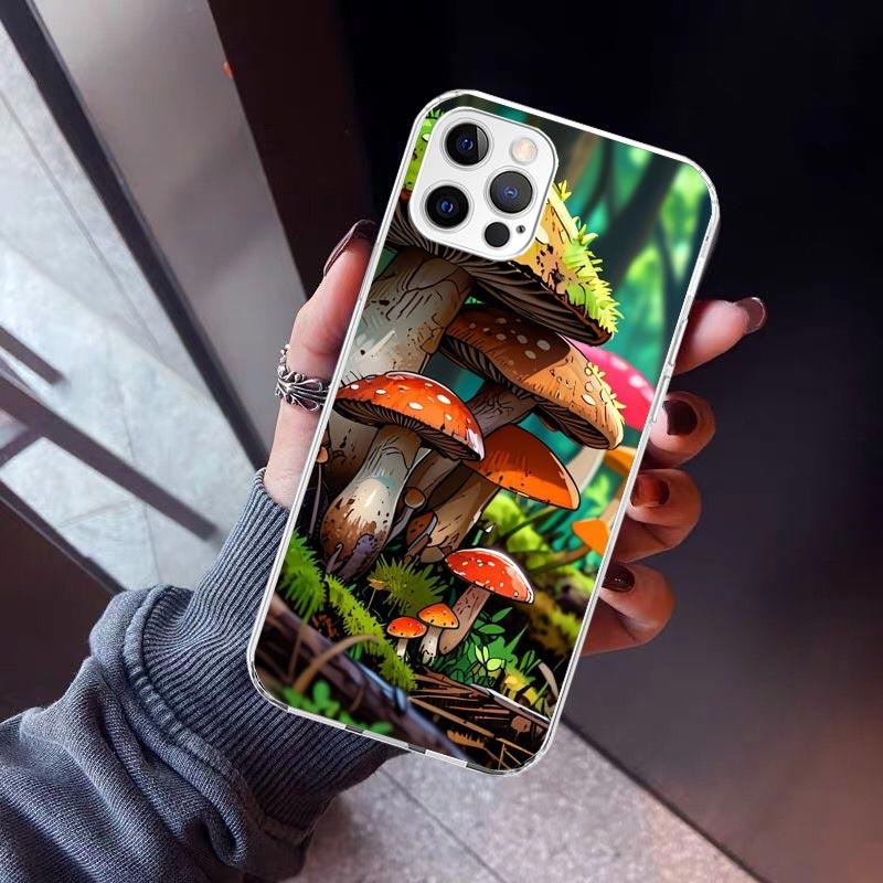 

Colorful Mushroom Phone Case For iPhone 17 Air 11 13 Mini 14 15 Plus 16 12 Pro Max 16E SE 7 8 Pattern Soft TPU Back Cover 13 12 iPhone 12 Pro Max