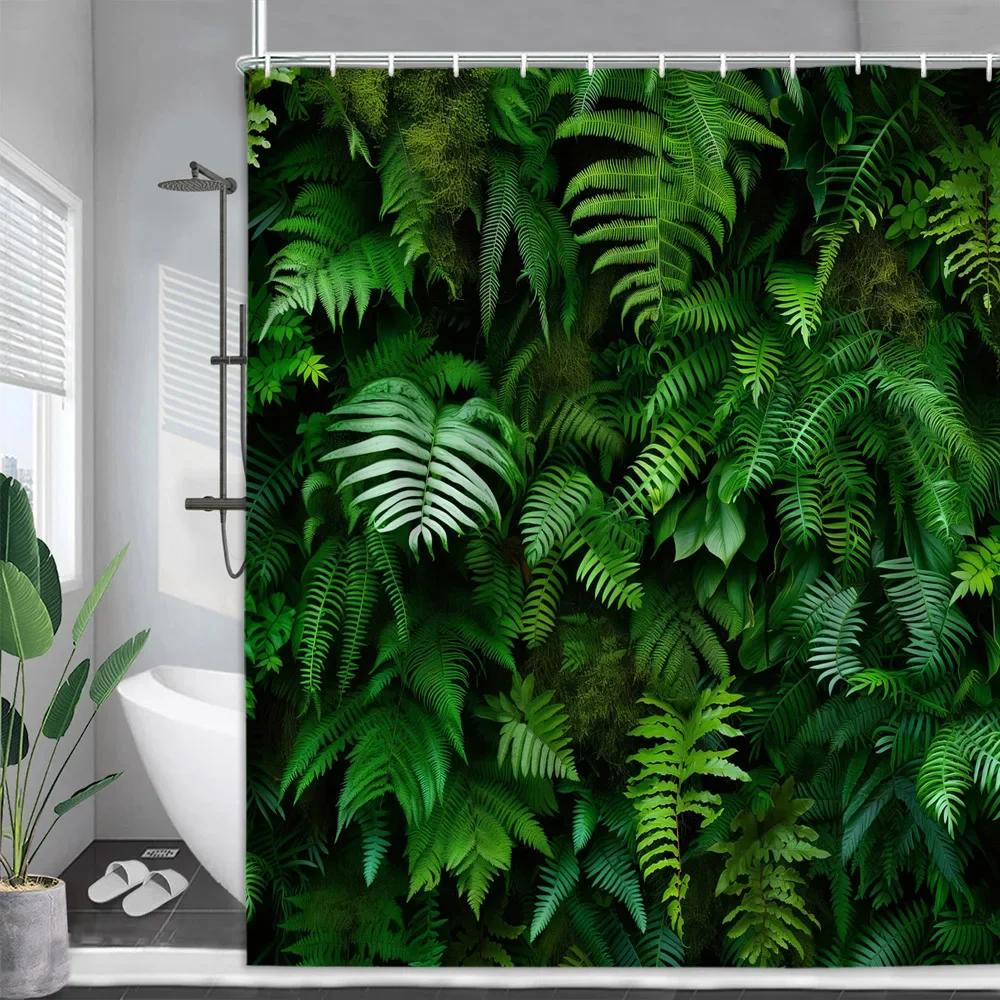 Green Vine Shower Curtain Vintage Nature Plant Flower Farm Leaf Garden Outdoor Jungle Polyester Fabric Bathroom Decor Curtain