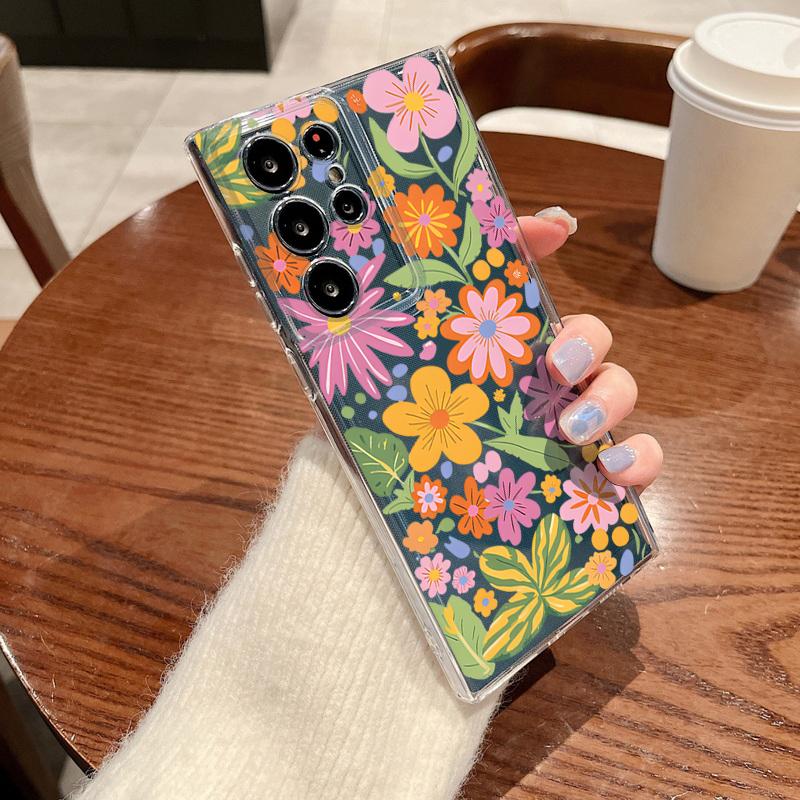 Realistic Flowers Pattern Phone Case For Samsung Galaxy S26 S25 S24 S23 Ultra S22 Plus S24 S21 FE S25 Edge Clear TPU Soft Cover