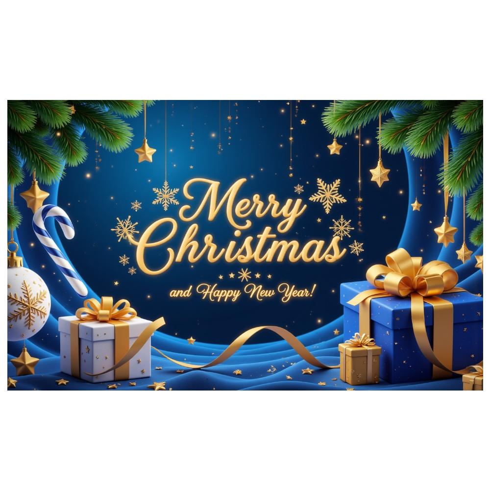 Happy New Year Banner Gold Letters Merry Christmas Banner New Year Banner Snowflakes Christmas Decoration For Mall Decoration