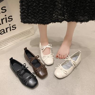 Summer and Autumn New Fairy Style Bow Square Head Mary Jane Shoes with Skirt Temperament Ballet Shoes 2025 Women's Shoes