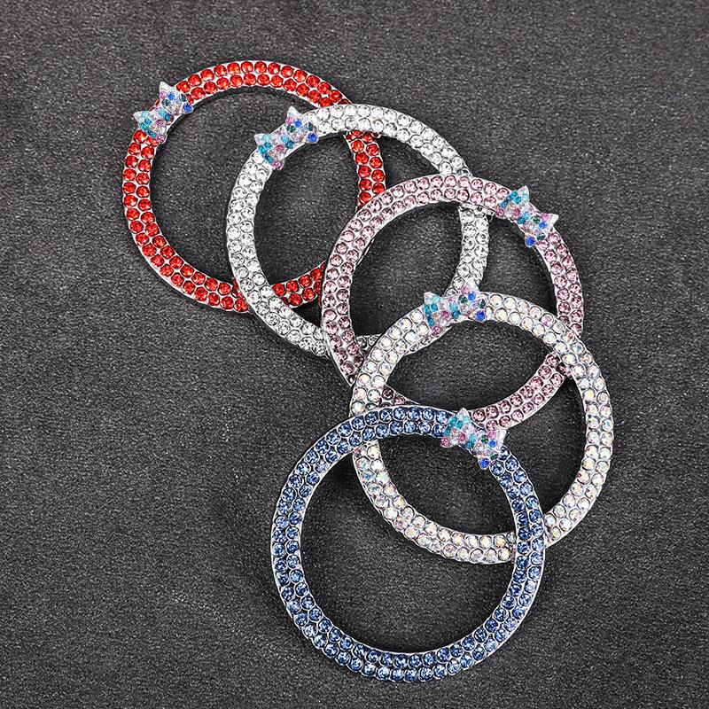 5pcs Diamond Bow Bell Car Start Button Decoration Rhinestone Circle One Click Start Button Engine Start Stop Switch Button Cover