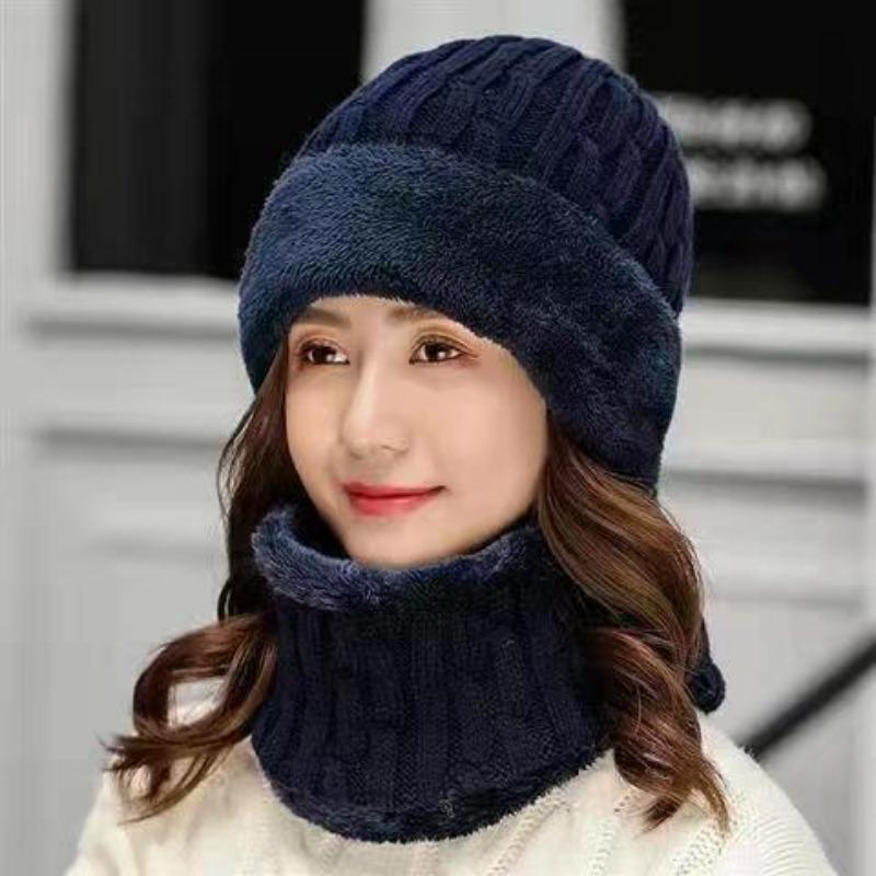 Warm Wool Hat Thickened and Velvet Knitted Hat for Autumn and Winter Travel Old Man Hat Family Warm Set