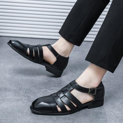 Popular Leather Sandals Retro Roman Sandals Men's Summer Casual Shoes Outer Buckle Hollow Leather Shoes Men