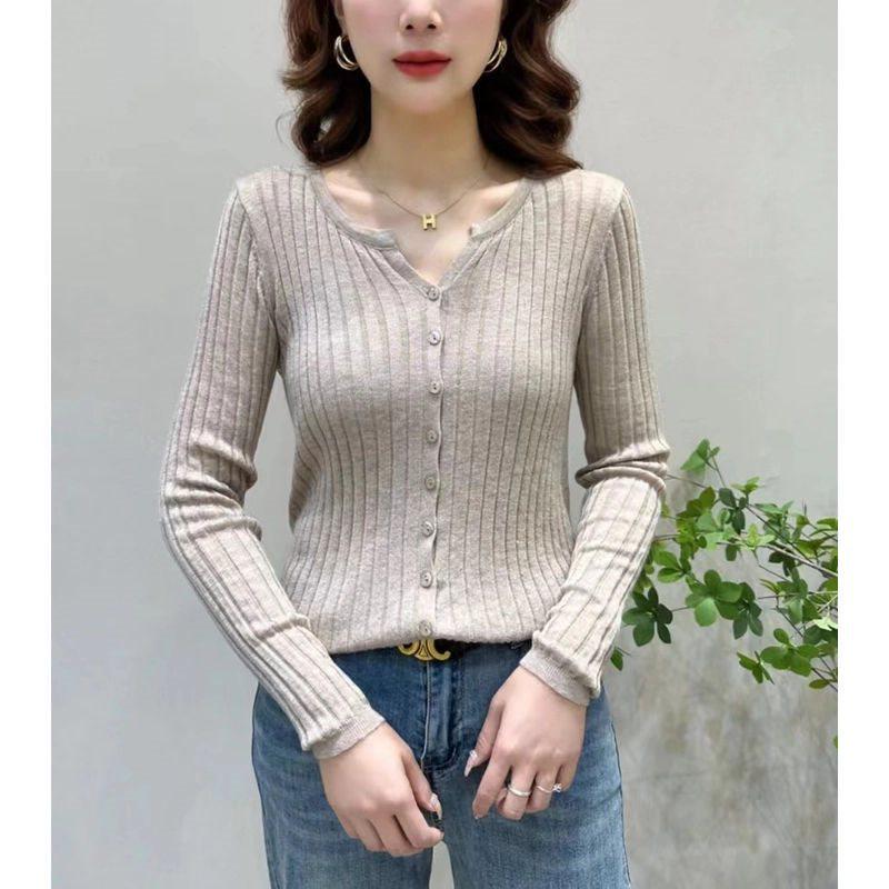 Versatile Korean-Style Ribbed Knit Cardigan - Spring & Autumn Long Sleeve Sweater with Round Neck