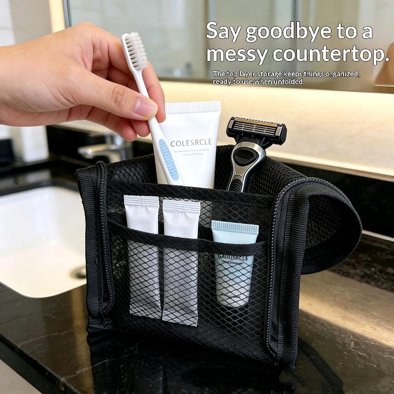 Portable Foldable Mesh Toiletry Bag Transparent Waterproof Lightweight Pouch for Family Travel Toiletries Storage