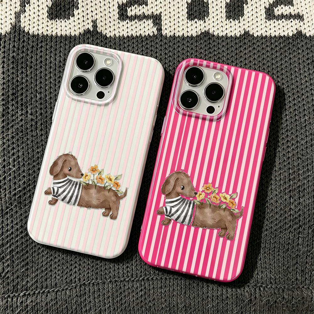 Striped Dachshund Phone Case For Iphone 171615 14 Plus 13 12 11 Pro Max 17Air Funda Mobile Protective Cover Coque