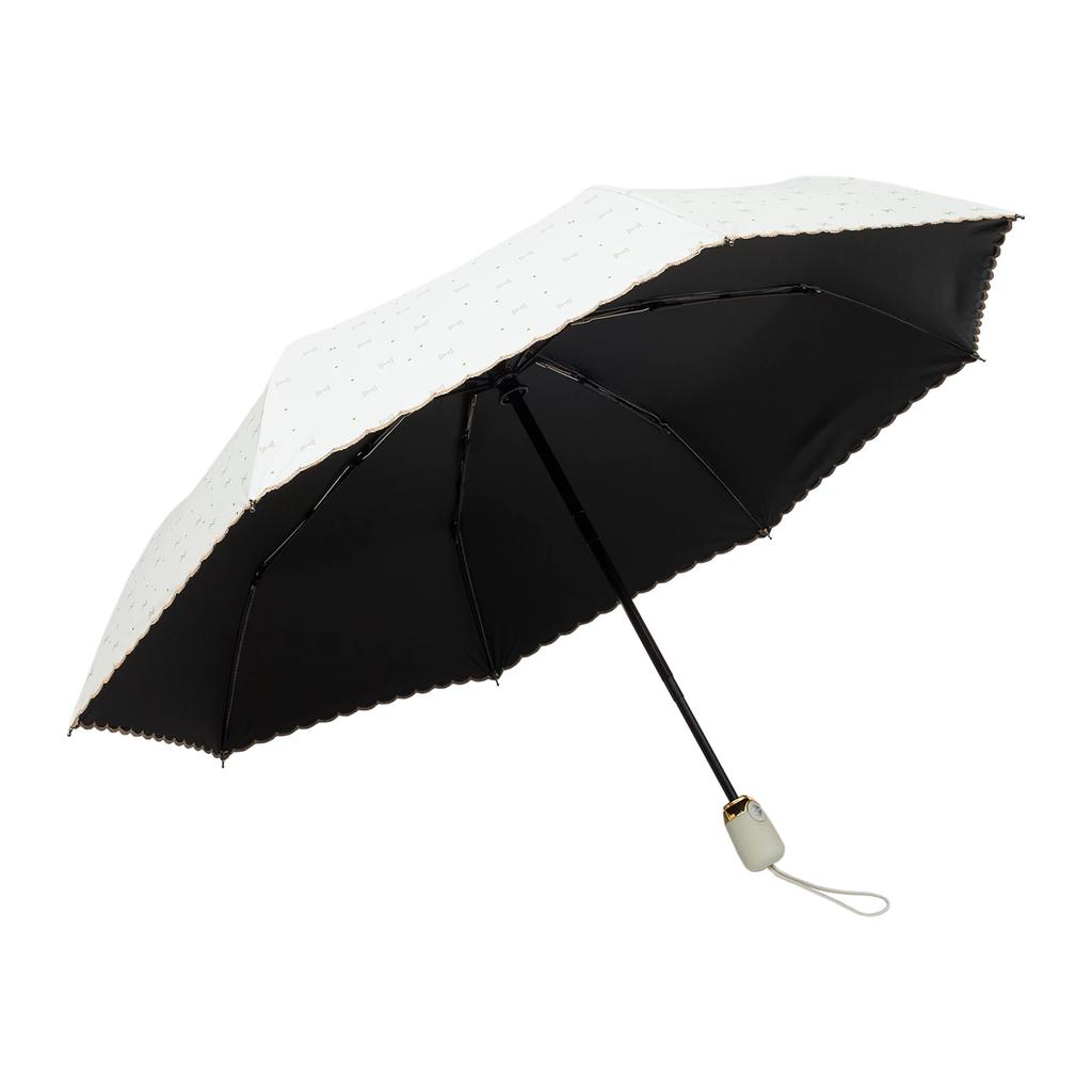 High-Quality Embroidered Fully Automatic Folding Umbrella for Women with Black Coating for Sun Protection and Uv Protection, Suitable for Both Sunny