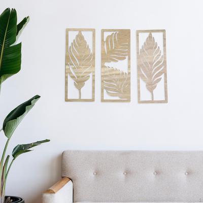 3x Wooden Wall Sculptures Decoration Rustic Bohemian Decorative Artwork Leaf Sign Ornament Art
