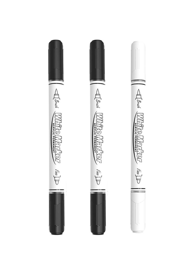 Black/White Large Capacity Dual Tip Permanent Acrylic Paint Pen for Art Supplies Fabric Paint, Markers for DIY Art Brush Pen Set