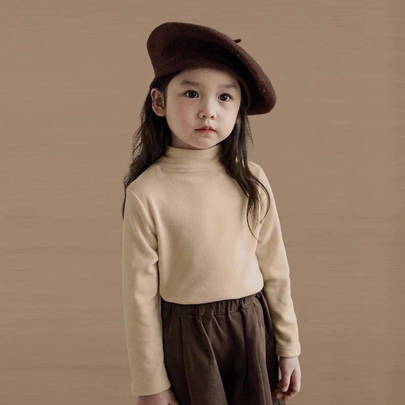 Kids' Long-Sleeve Tops: Spring & Autumn Styles, Winter Velvet, Half-High Collar Fashion Tees for Boys & Girls.