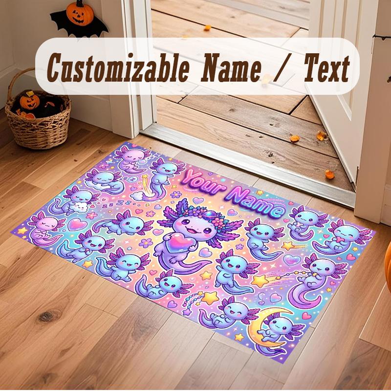 Underwater Fish Theme Soft Crystal Velvet Rug Custom Name & Text Print Non Slip Floor Rug for Bedroom Living Room