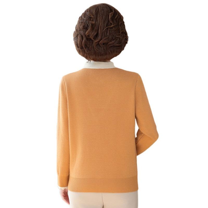 Mom's autumn and winter vacation two-piece knitted bottoming shirt medium old girl cheongsam collar plush thickened sweater