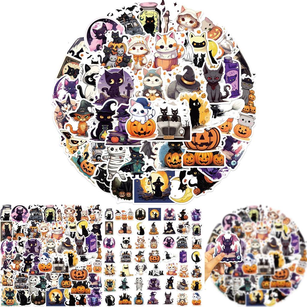 Pacote de Adesivos de Gato Fofo de Halloween Com 50 Peças Impermeáveis Decoração Diy Para Guitarra Caderno Mala