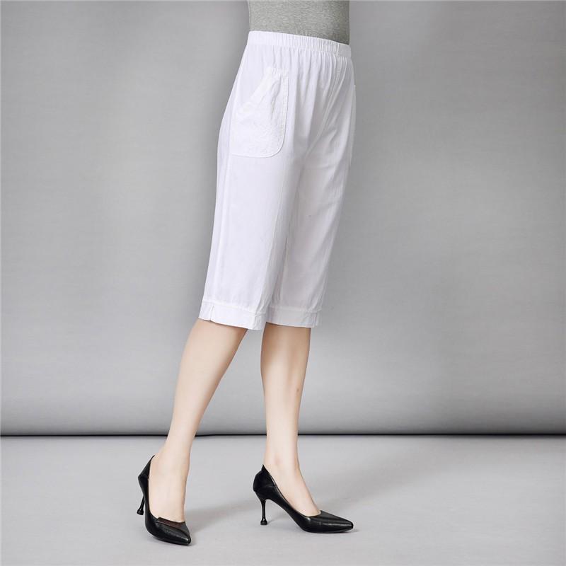 Women Cropped Pants Summer Middle-aged Lady Elastic Waist Loose Casual Pants Cotton Thin Female Sweatpants