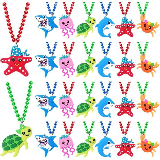 24 Pack Sea Animal Necklace Party Favors for Ocean Themed Baby Shower, Birthday Party Goodie Bag Fillers, School Carnival Rewards, Photography Props,