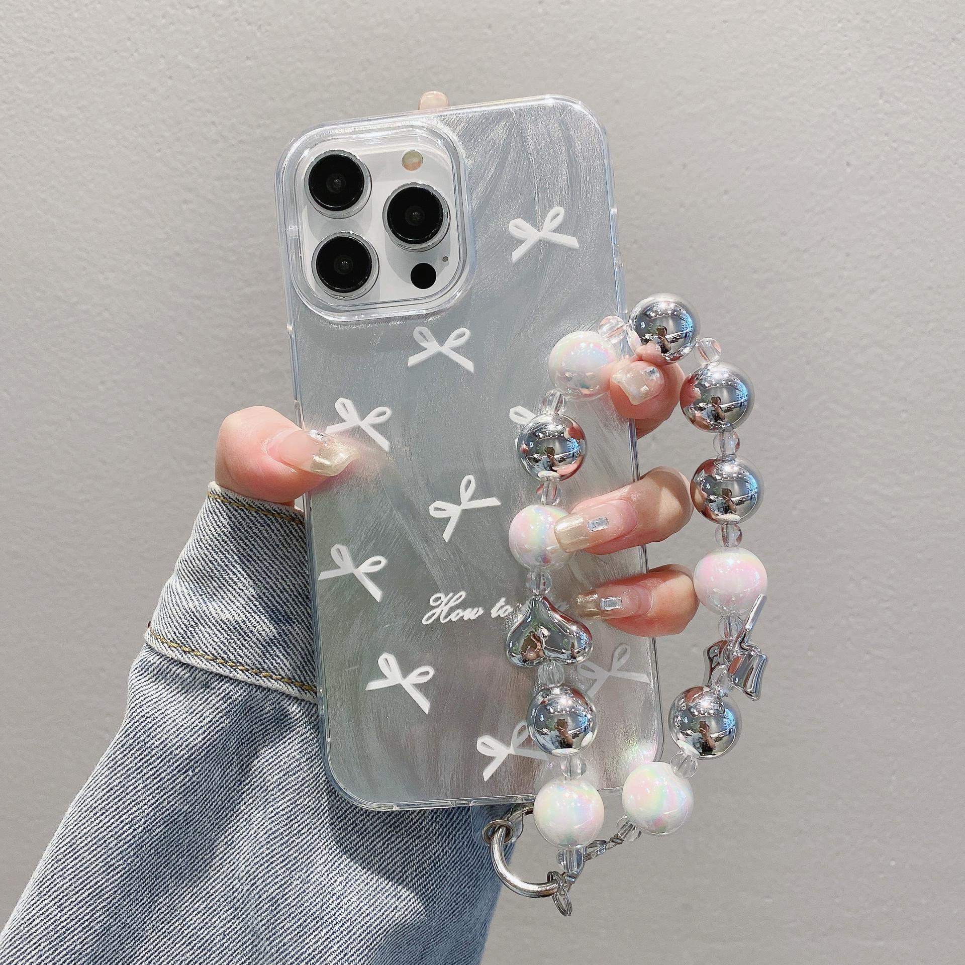 

Feather Yarn Silver Suitable for Apple 16PRO Black Bow Phone Case for Iphone12/14 Love Bracelet Hard Protective Cover Apple 16PROMAX