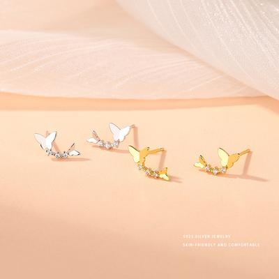 Small and Fresh Mini Curved Double Butterfly Earrings Japanese and Korean Small High-end Earrings for Women