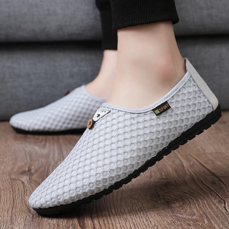 Summer shoes men's Korean version trend breathable canvas shoes men's casual shoes versatile lazy shoes mesh Doudou shoes men