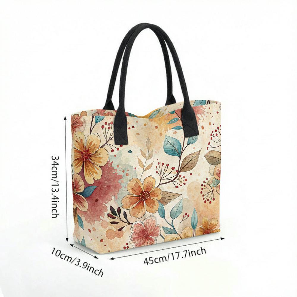 Boho Watercolor Floral Tote Bag Large Capacity Canvas Shoulder Bag for Women Casual Daily Use Shopping Travel Handbag