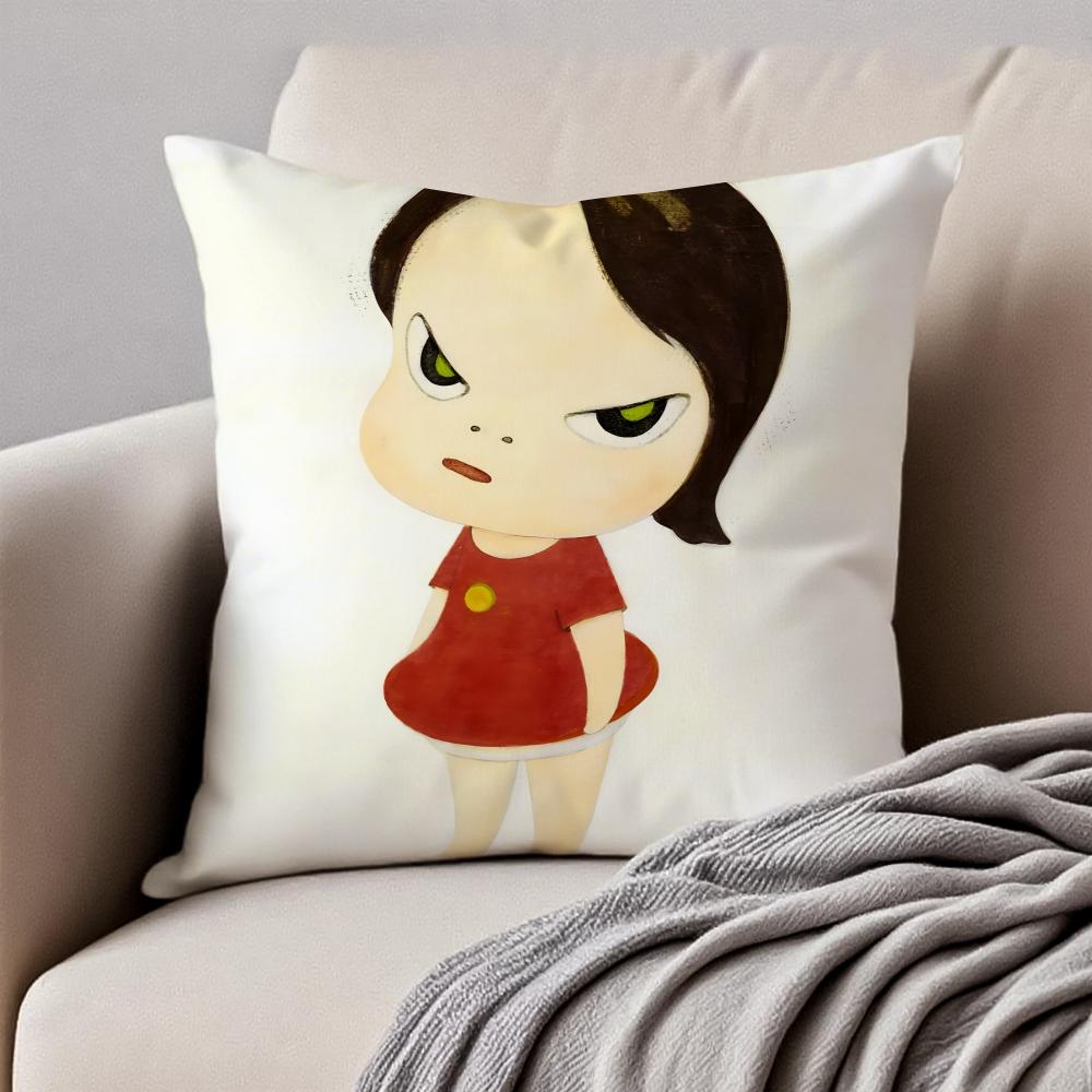 Whimsical Cute Japanese Art YYoshitomo Nara Cushion Cover Pillowcase Antidustmite Invisible Zipper Short Plush Sofa Cushion