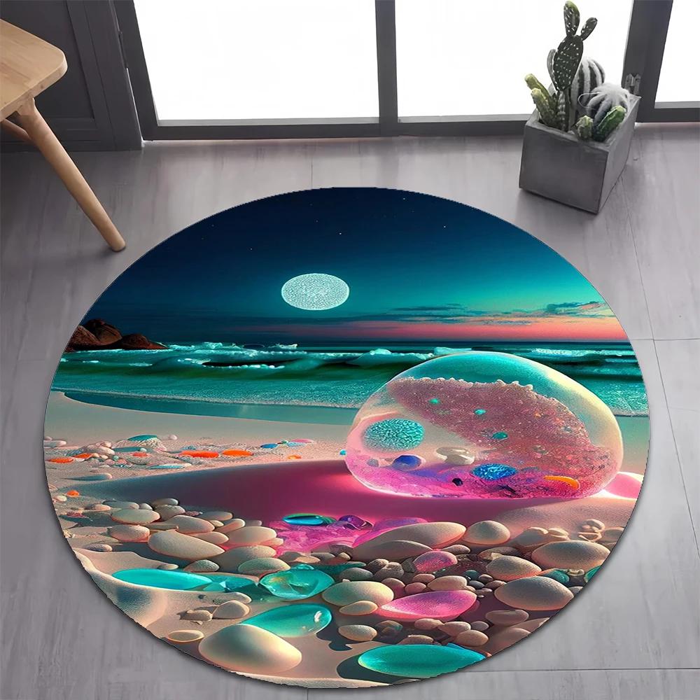 2025 New Style Colorful Pebble Rainbow Road Beach Stone Round Carpet Rug for Bedroom Living Room Decoration,pet Decor Floor Mat