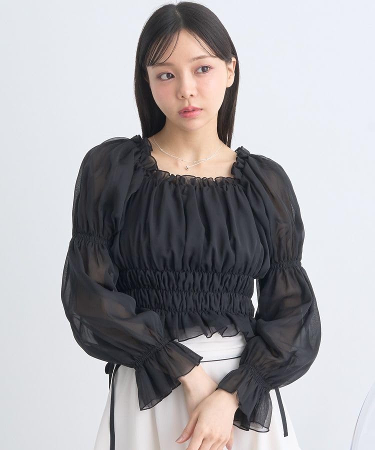 music Casual square neck shirred short blouse for black [earth & ecology] women,