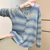 Autumn and Winter Rainbow Striped Long-sleeved Knitted Cardigan Sweater Jacket Top