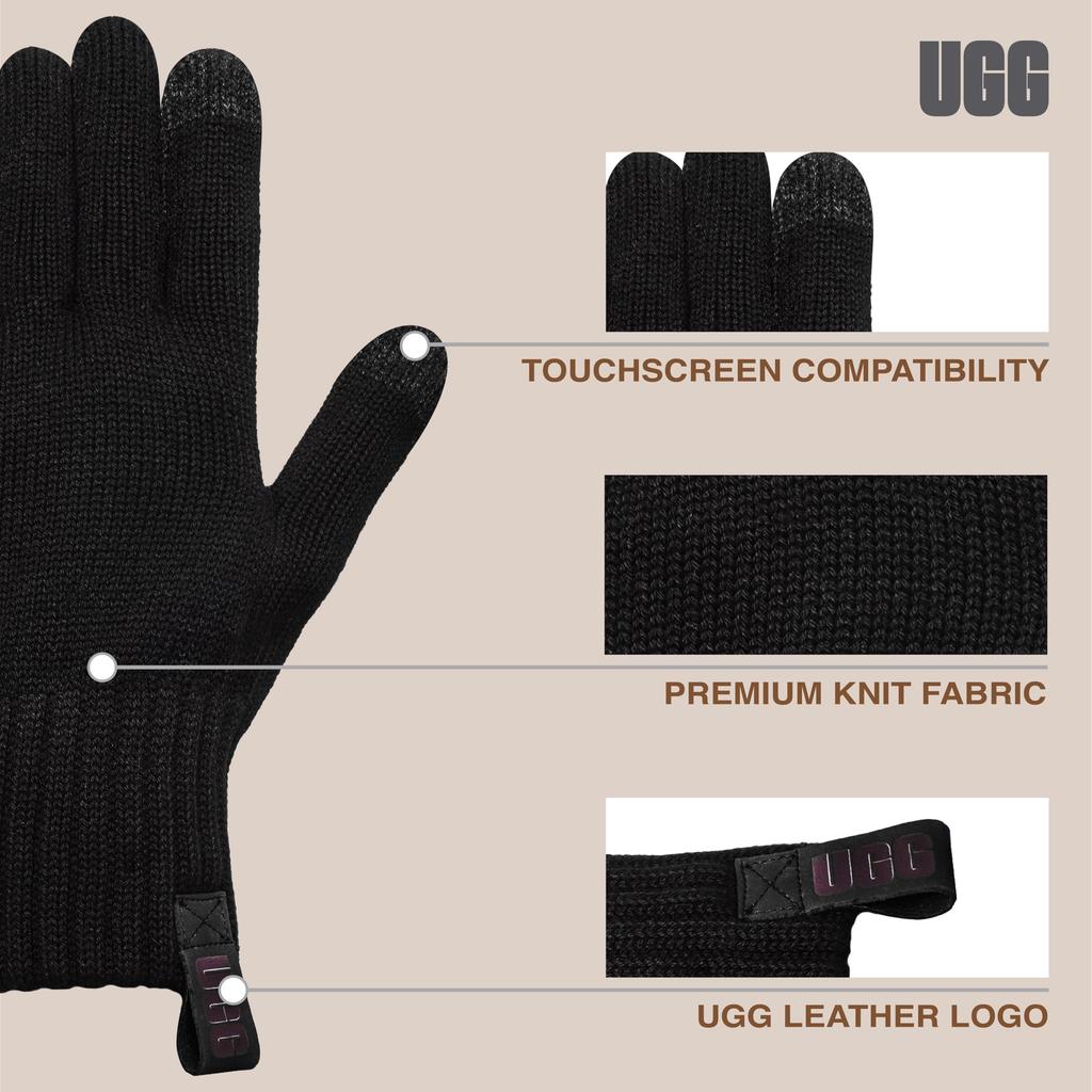 UGG Lightweight One Size Men's Gloves, Black,