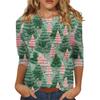 Women's Fashionable Casual Three-Quarter Sleeve Christmas Print Round Neck Top