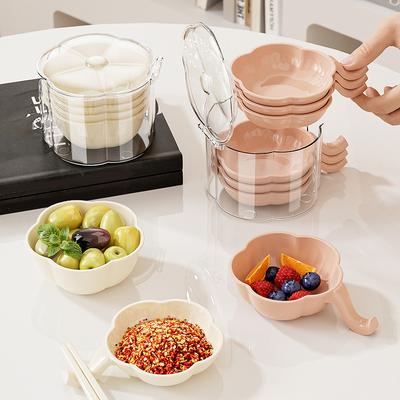 Flower Shape Sauce Serving Bowls With Stacked Storage Box Dipping Bowls With Handle For Candy Dessert Appetizer Nuts Seasonings