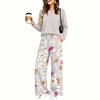 Women's Casual Printed Long Sleeve Pajama Set with Round Neck Loose Fit and Pockets