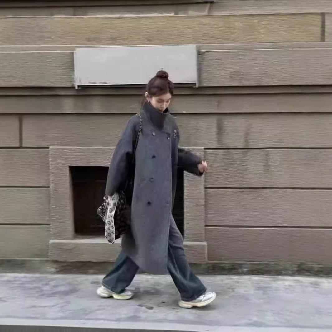 

Шерстяное пальто с воротником-стойкой. Новое женское двубортное пальто миди на осень и зиму. S