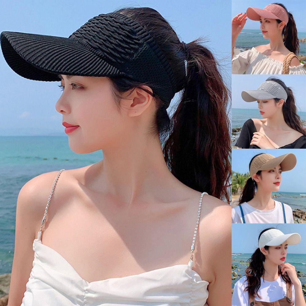 Women Large Brim Elastic Baseball Cap Sun Hat Empty Top Hat Sports Visors