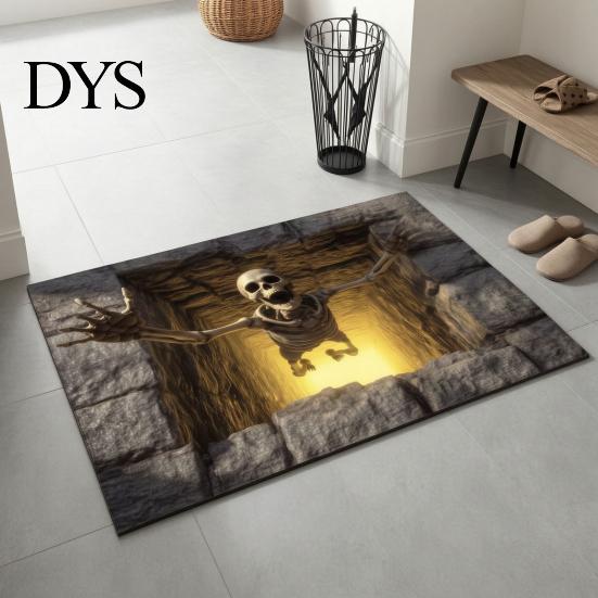 Alfombra de Ilusión 3D Alfombra de Halloween, Patrón de Calavera Óptica con Profundidad Realista, Decoración de Entrada de Horror Calabaza Espeluznante Felpudo Antideslizante para la Entrada