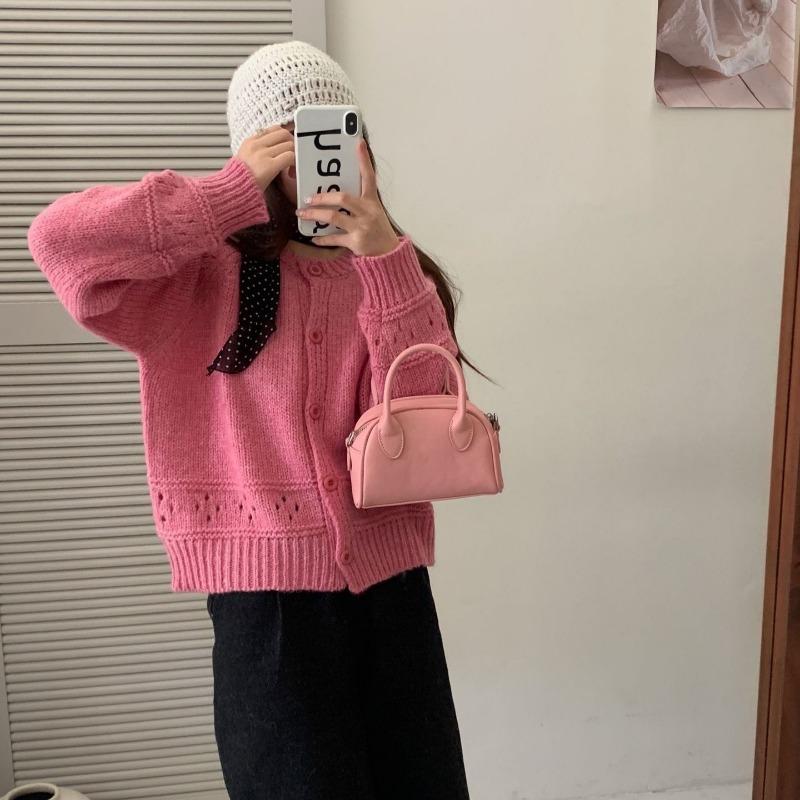 Early Spring New Sweet Hollow Knitted Cardigan Top Women's Versatile Soft Waxy Sweater Jacket Tide