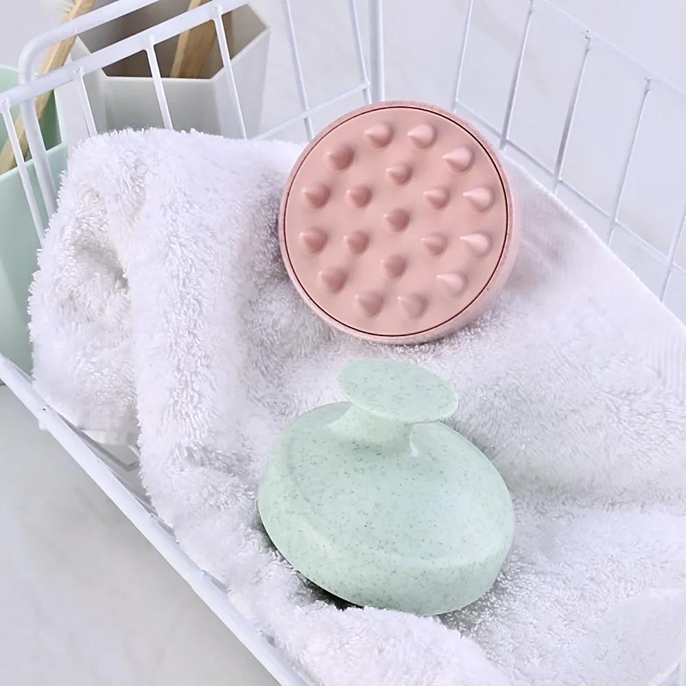 1pc Round Soft Rubber Shampoo Brush Wheat Straw Massage Comb Portable Head Brush Scalp Washing Clean Shower Bath SPA Brushes