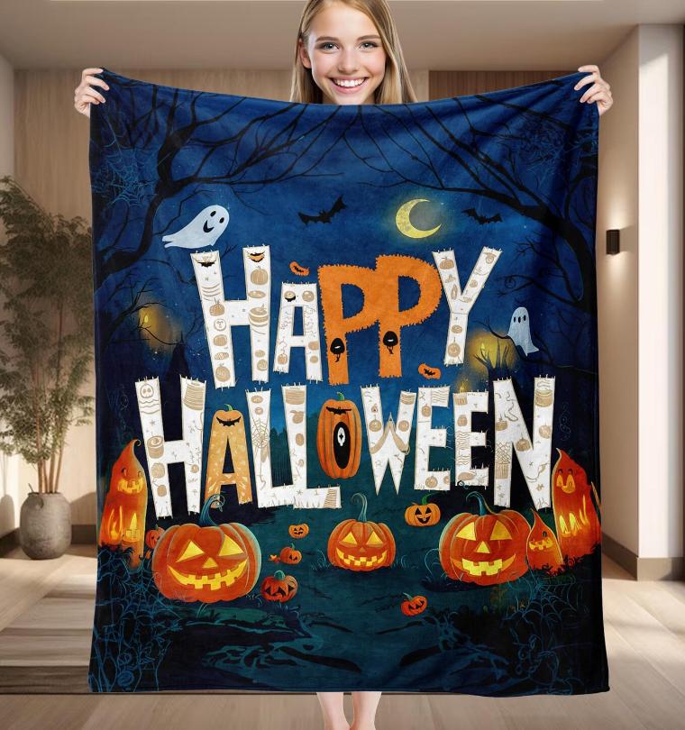 Haunted House Blanket, Gothic Spooky Halloween Throw, Cozy Fall Decor Blanket