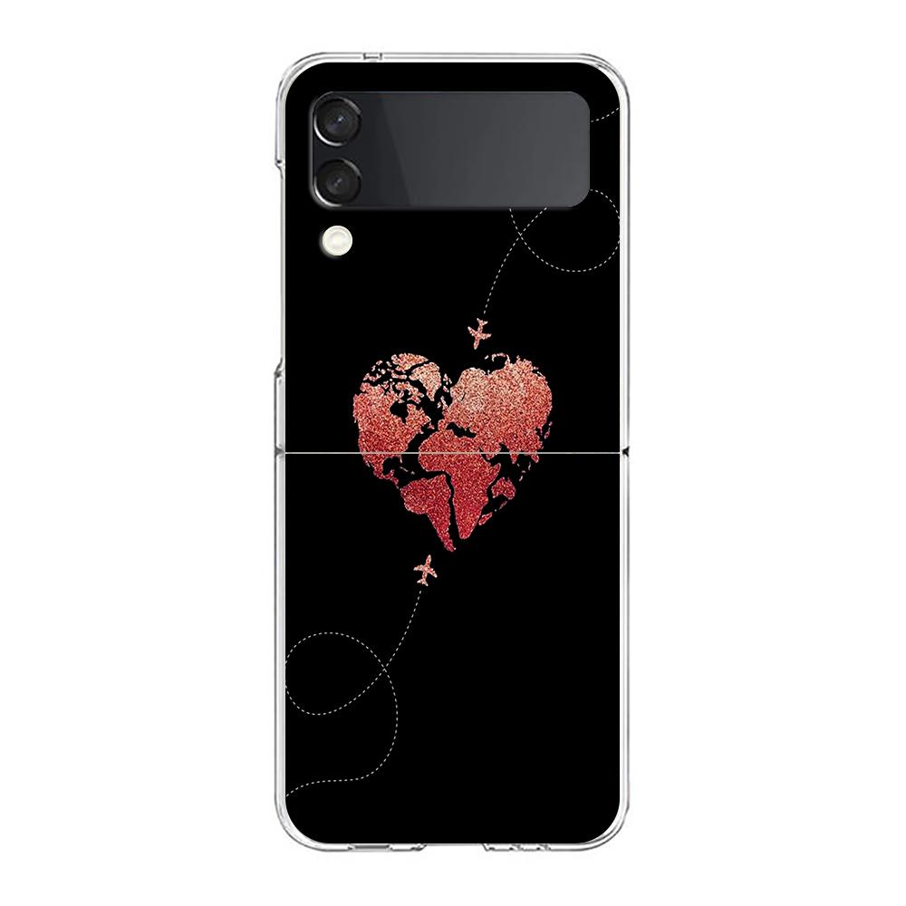 Phone Case For Samsung Galaxy Z Flip 3 4 5 Hard Folding PC Cartoon World map scenery direction For Samsung Z Flip 6 Cover