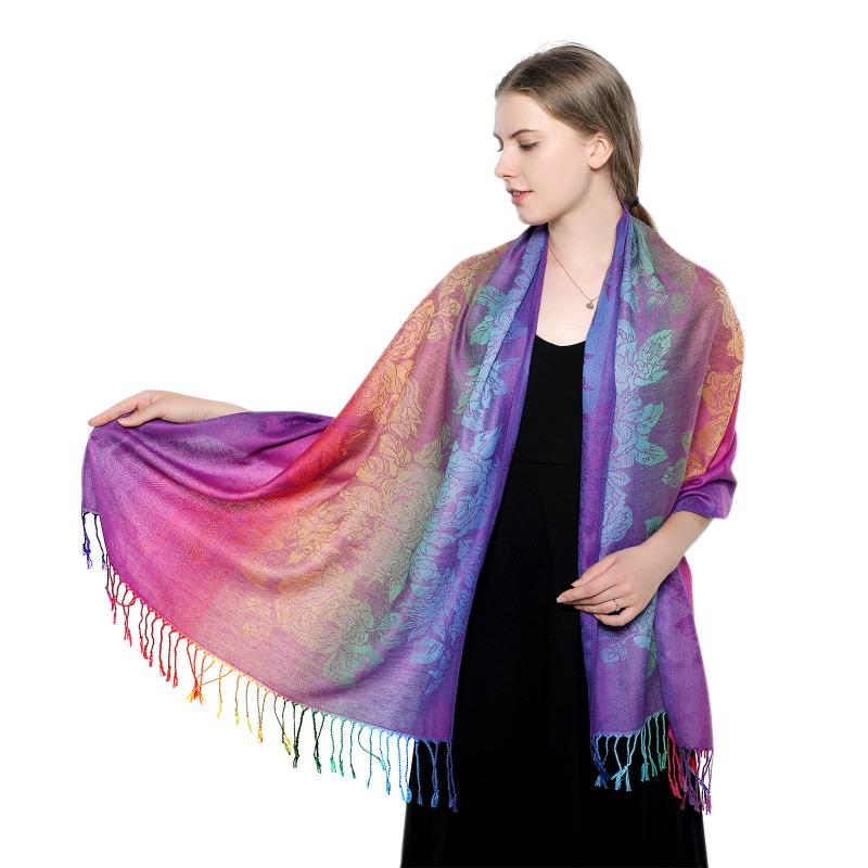 Hot-selling popular colored cashew fringed shawl women's gradual change embroidered scarf