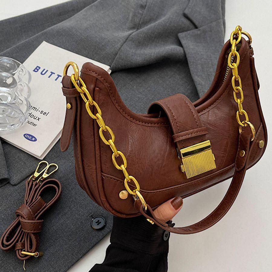 Temperament Chain Underarm Bags New Women Red Versatile Single Shoulder Bags Simple Handbags Luxury Designer Female Pouch