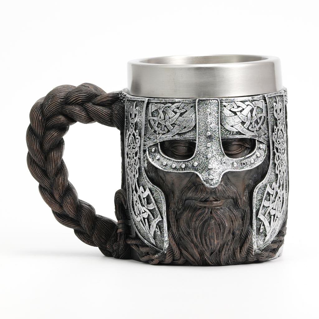 Valhalla Viking Stainless Steel Nordic Viking Barrel Dragon Boat Warrior Horn Skull Beer Mug Tankard Stein Cup 400 Ml