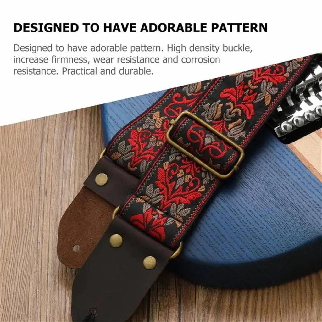 Guitar Strap Embroidery Bohemian Style Adjustable Cotton Ukulele Shoulder Belt