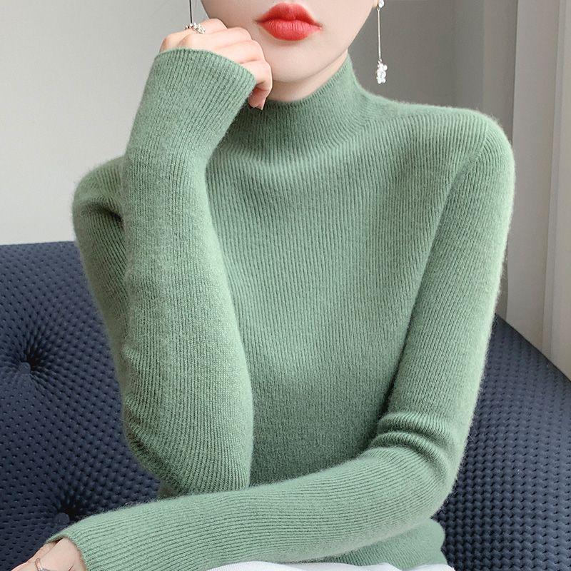 Women's Knitwear Sweater: Half-High Neck, Slim Fit Long Sleeve Top for Autumn/Winter