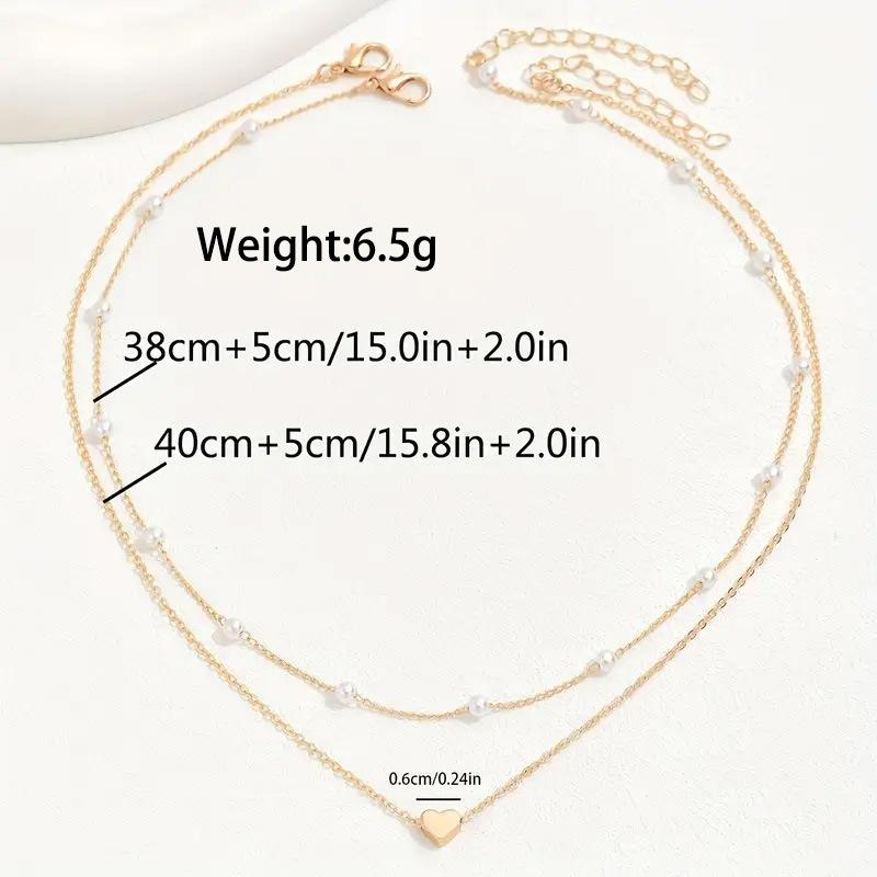 1pcs Imitation Pearl Heart Pendant Necklace, Retro Double-Layer Layered Design, Women'S Versatile Temperament Collarbone Chain