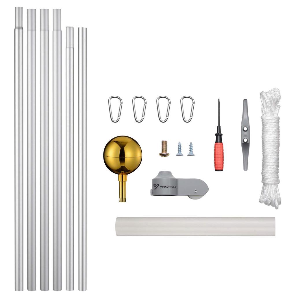 Yescom Aluminum 9m Koinobori Pole Koi Carp Wall with Rope and Pole for Gardens and Perfect for May and As a Gift Koinobori Pole and Gold (for 4m-5m